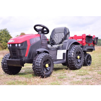 WIELKI TRAKTOR NA AKUMULATOR Z PRZYCZEPĄ, MIĘKKIE KOŁA, MIĘKKIE SIEDZENIE/BDM0925