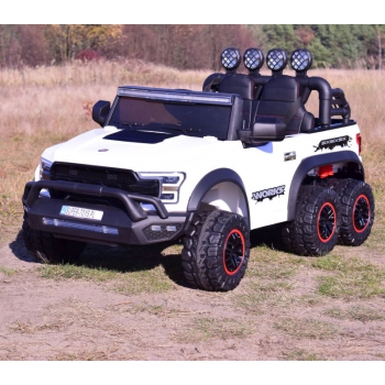 MEGA JEEP  WORKS SIX 4X4, 2 X 12V  MĘKKIE KOŁA, MIĘKKIE SIEDZENIE/JC003
