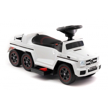JEŹDZIK NA AKUMULATOR, PCHACZ, ODPYCHACZ MERCEDES G 63 AMG 6X6, MIĘKKIE KOŁA,  DASZEK , STEROWANIE RĄCZKĄ /1838 LONG