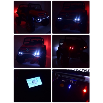 MERCEDES BENZ UNIMOG 4X4,12V14AH, AMORTYZATORY, MIĘKKIE KOŁA, MP4, LAKIER SUPER OPCJA/UNIMOG